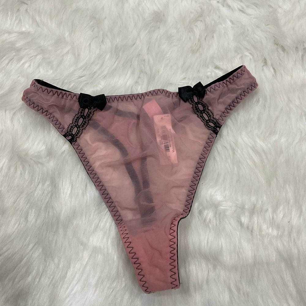 Vintage Victoria's Secret Pink and Black Mesh Thong